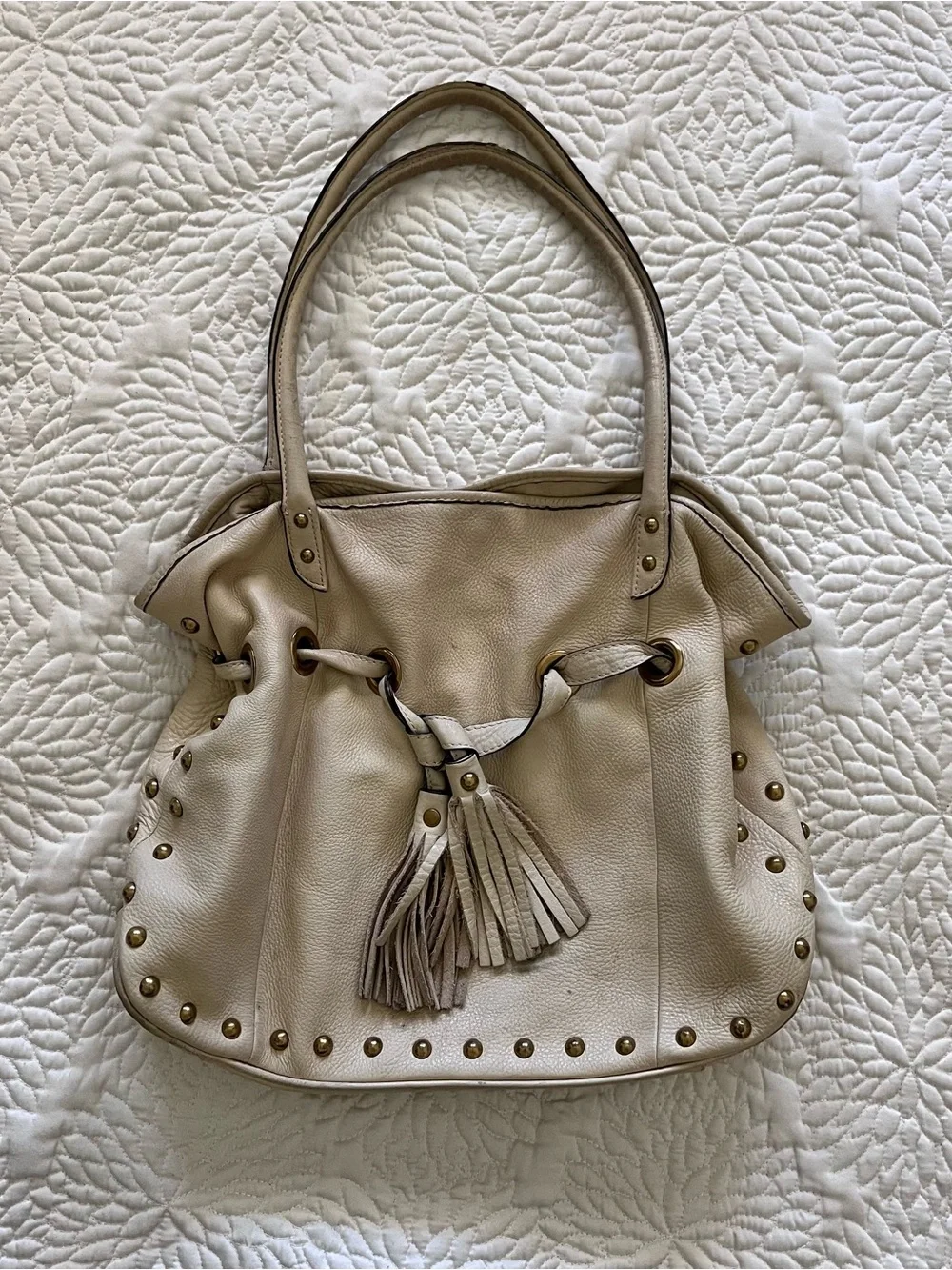 Anne Klein Cream Pebbled Leather Bag
